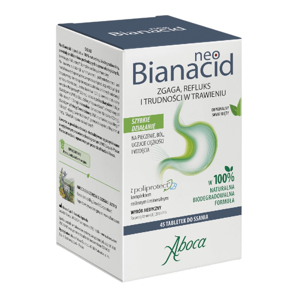 Aboca Neobianacid, Preparat na nadkwaśność i refluks Tabletki, 45 szt.