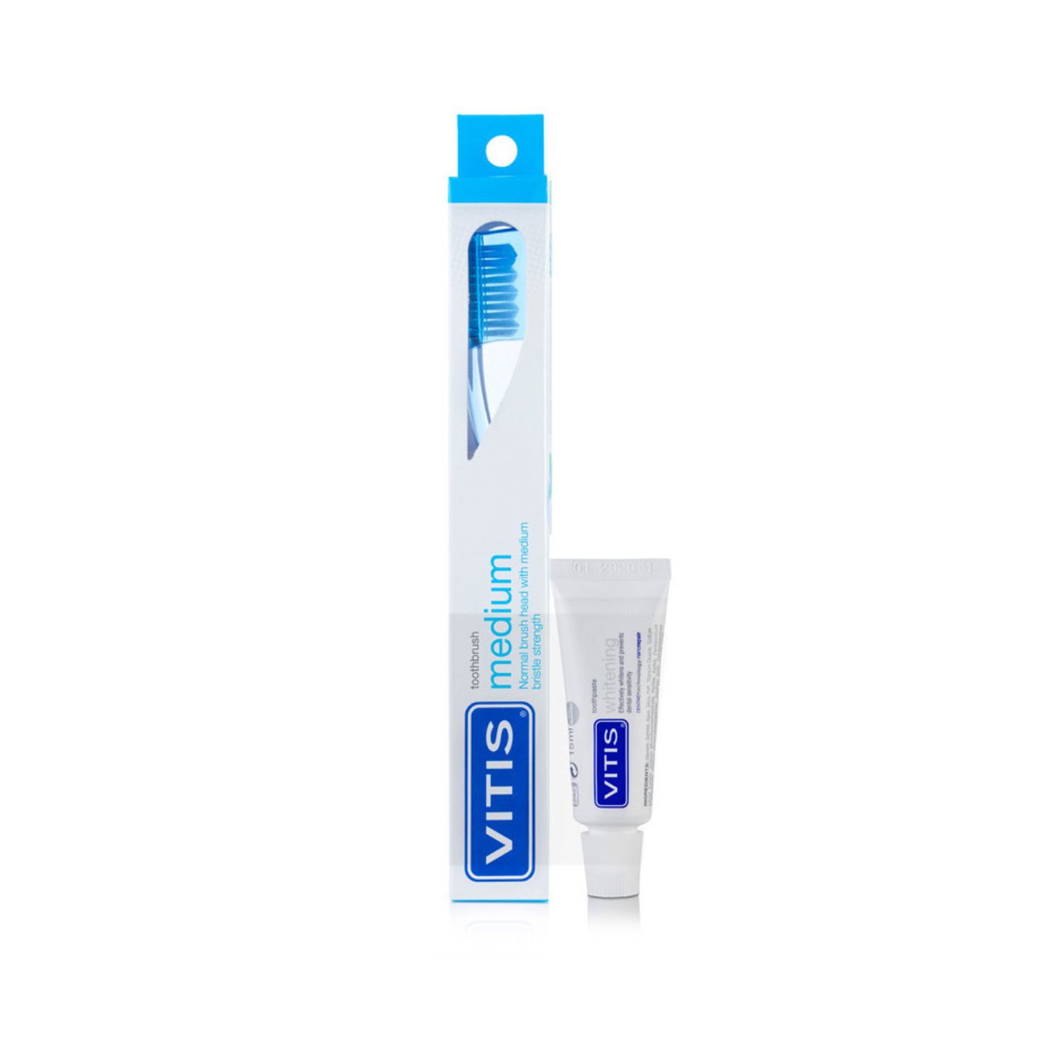 Vitis Medium Średnio-miękka szczoteczka do zębów + pasta do zębów, 15 ml
