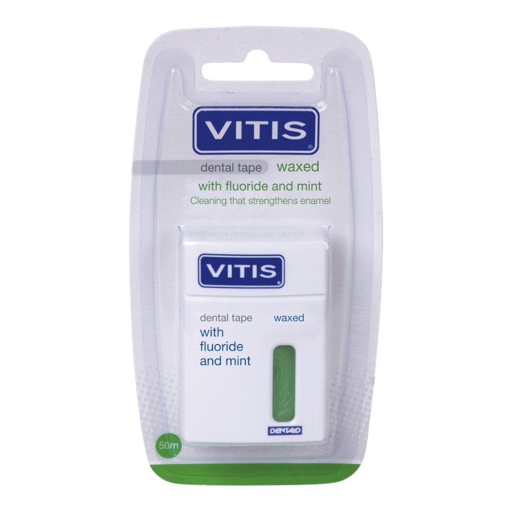 VITIS Taśma dentystyczna z fluorem i miętą, woskowana (zielona), 50 m