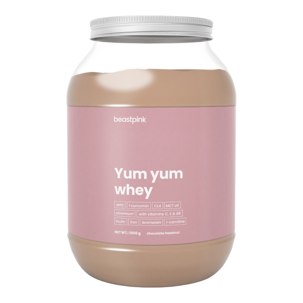 GymBeam Yum Yum Whey BeastPink 1000 g Czekolada Orzechy Laskowe