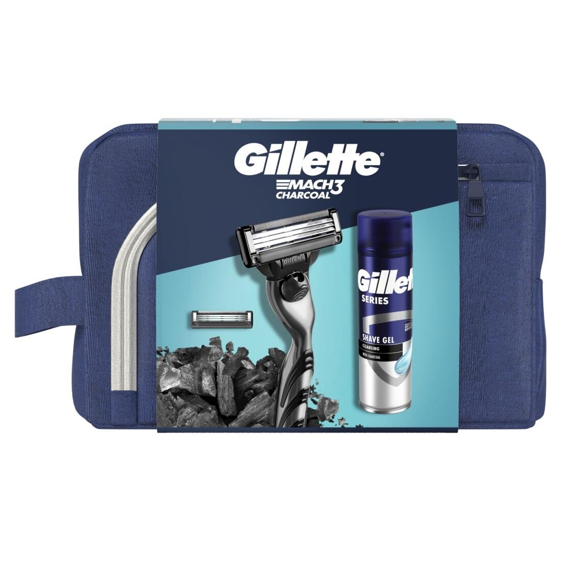 Gillette Mach3 Charcoal Set Uomo Rasoio + Gel + Trousse