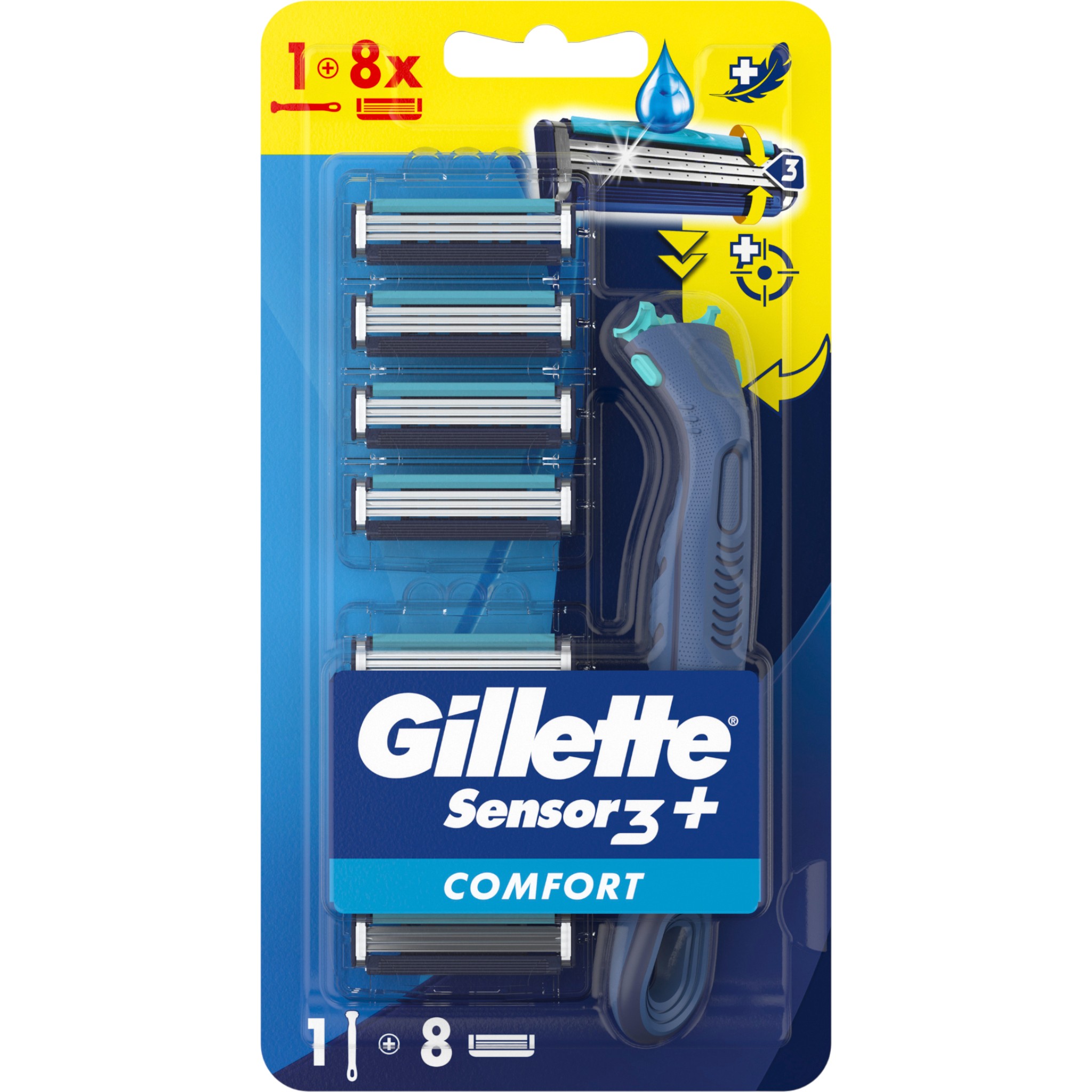 Gillette Sensor3 Plus Comfort Maszynka do golenia + wkłady, 8 szt.