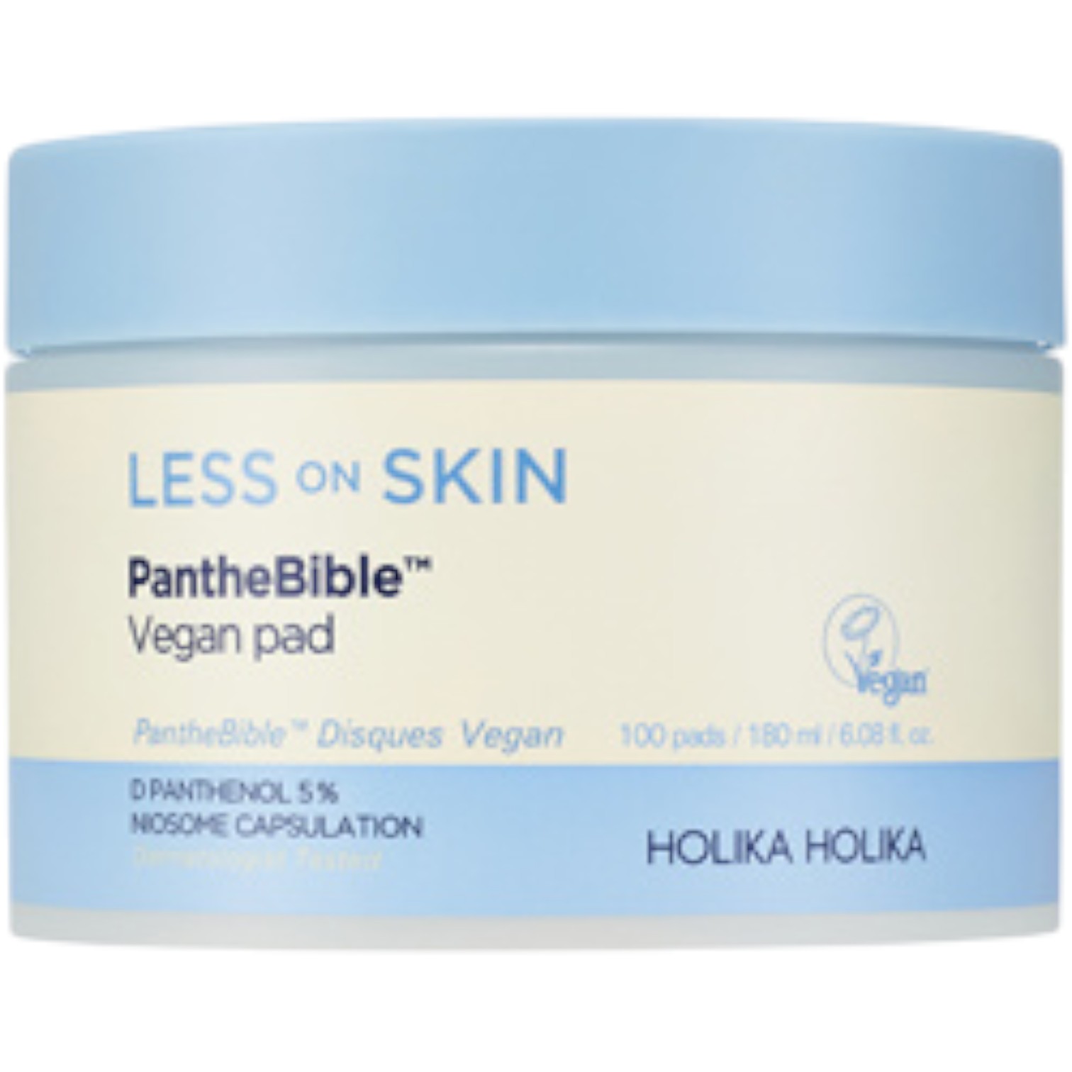 Holika Holika Less On Skin Panthebible Vegan Pad, Wegańskie płatki do twarzy przeznaczone do pielęgnacji skóry suchej i wrażliwej, 180 ml
