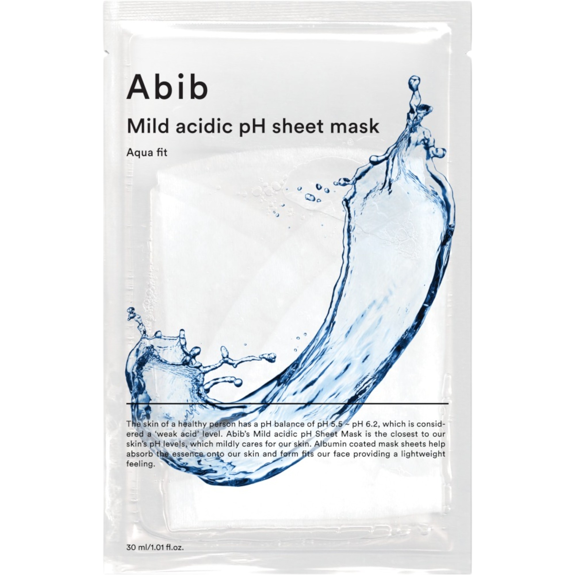Abib Maschera in Tessuto pH Acido Delicato Aqua Fit, Maschera in Tessuto Intensamente Idratante