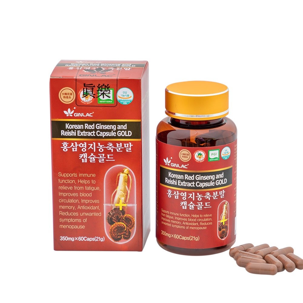 Ginlac Ekstr. z Czerwonego Żeń-Szenia i Grzybów Reishi, kapsułki 60 szt.