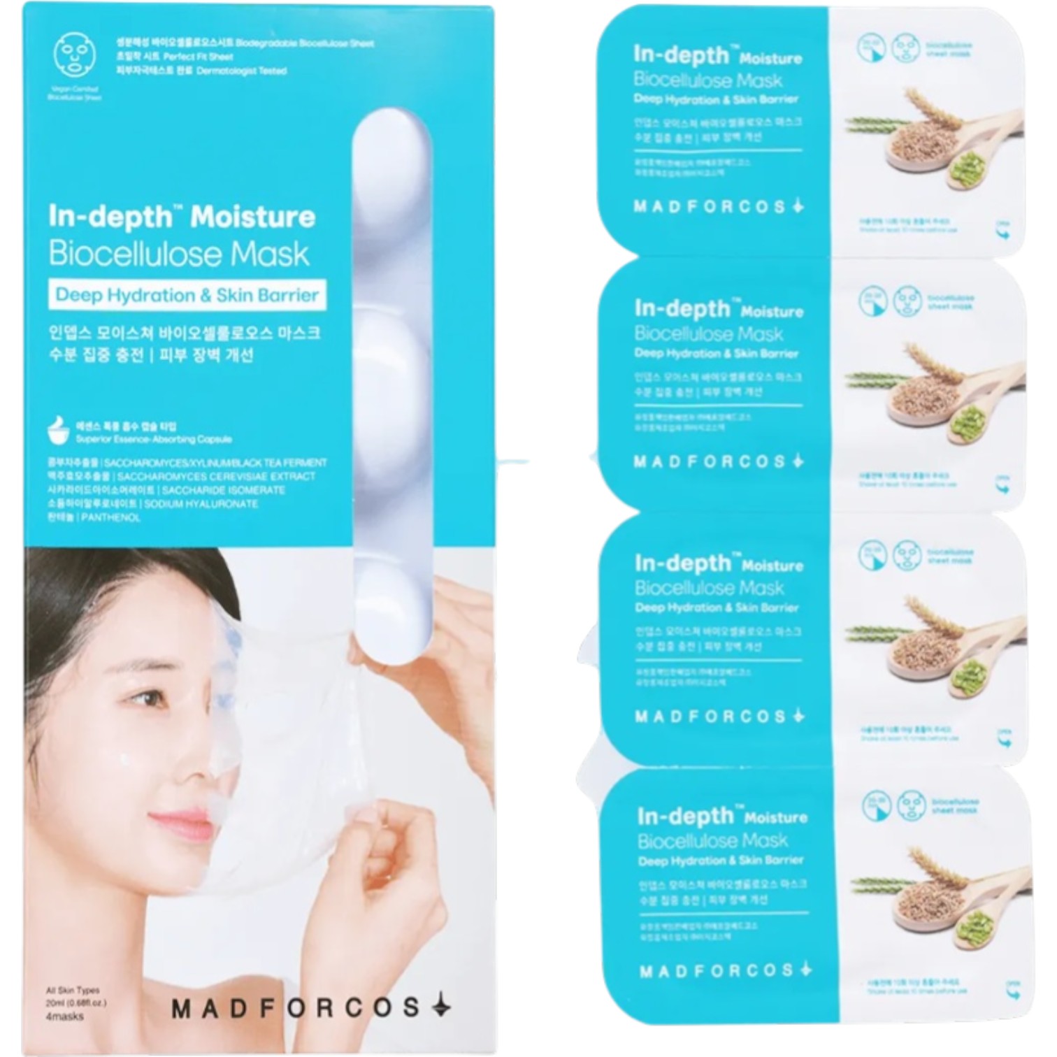 Madforcos In-Depth Moisture Biocellulose Mask Nawilżająca maska do twarzy, 4x20ml