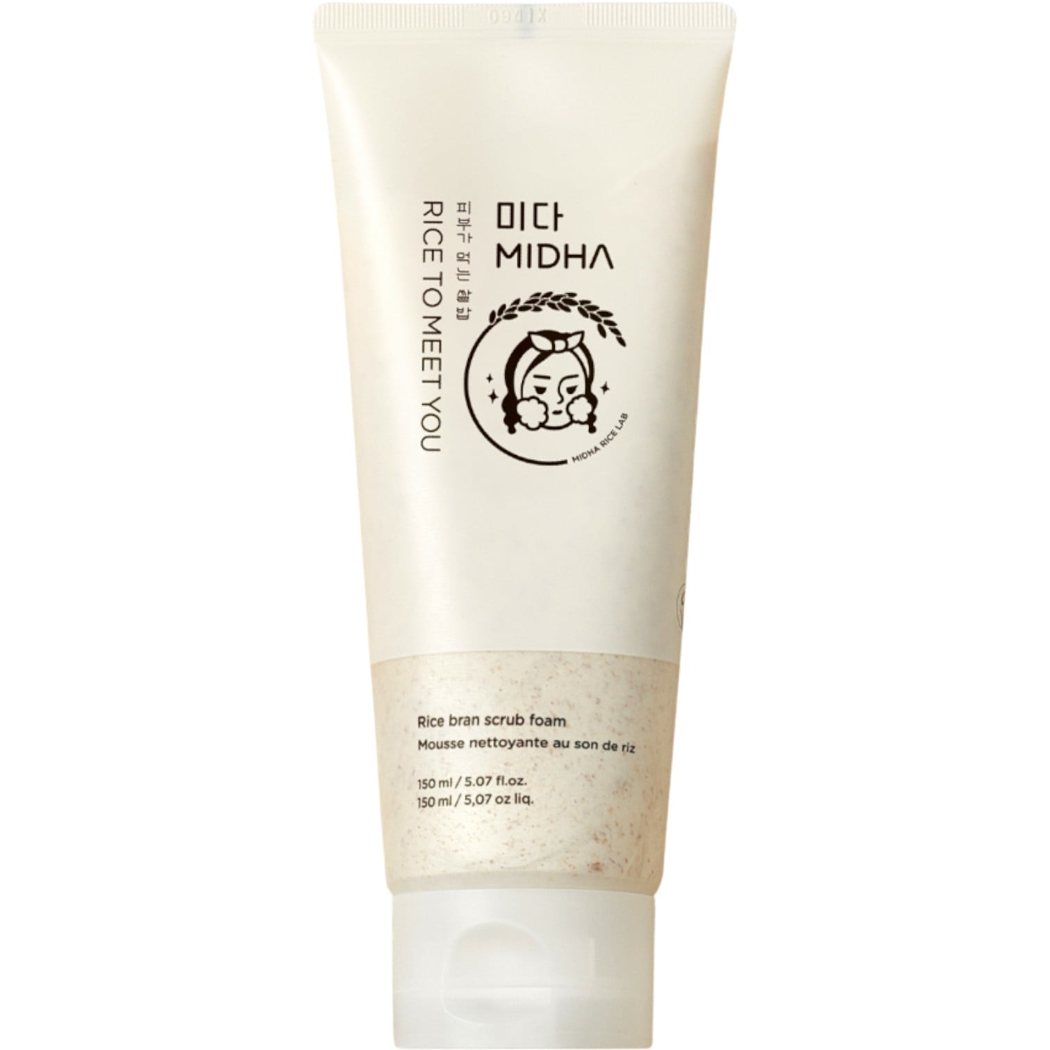 Midha Rice Bran Scrub Foam, Pianka peelingująca z otrębami ryżowymi do twarzy