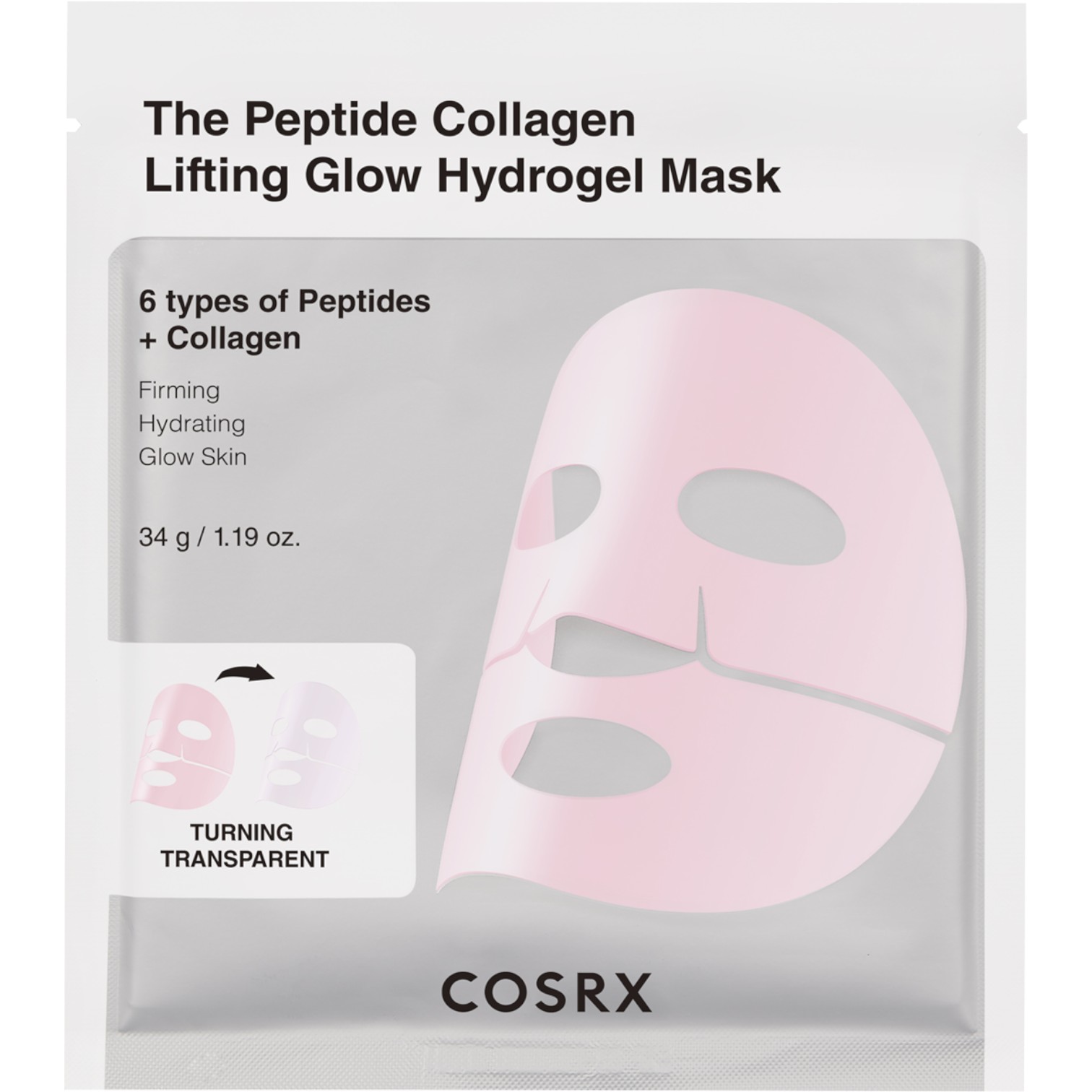 Cosrx The Peptide Collagen Lifting Glow Hydrogel Mask, Zestaw masek hydrożelowych z peptydami i kolagenem, 3szt