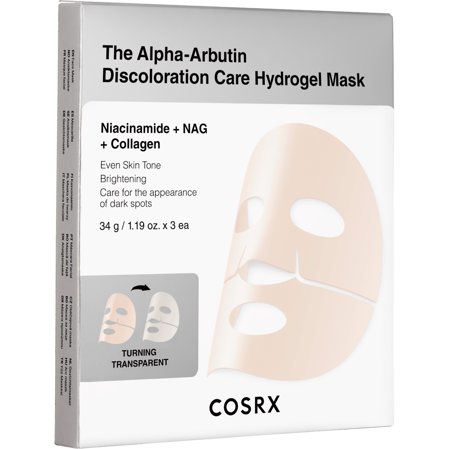 Cosrx The Alpha-Arbutin Discoloration Care Hydrogel Mask, Rozjaśniająca Maska Hydrożelowa do twarzy, 3szt