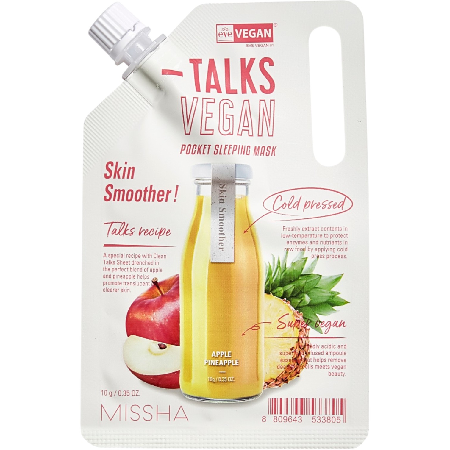 Missha Talks Vegan Squeeze Pocket Sleeping Mask Skin Smoother, Wegańska maska nocna w saszetce, 10 g