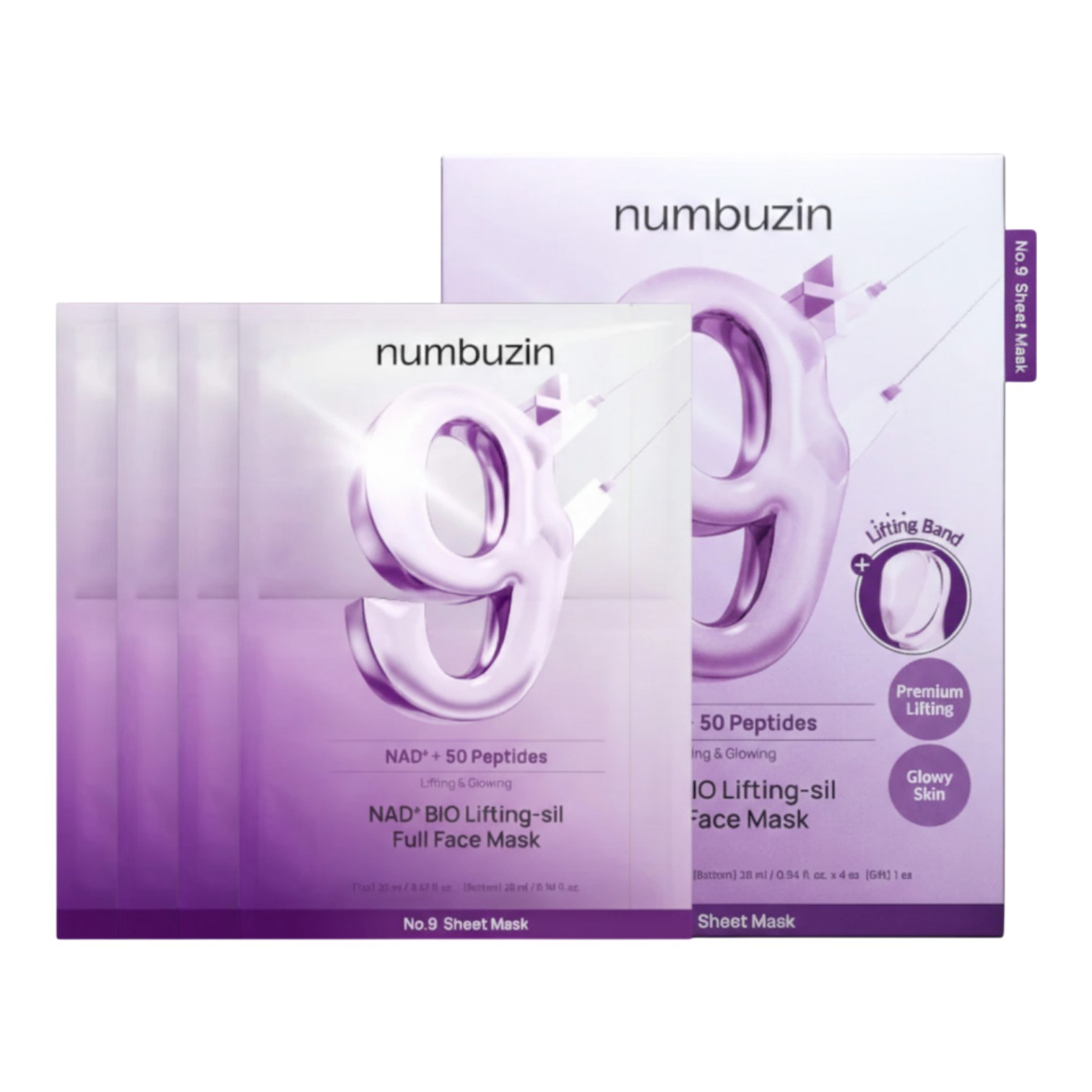 Numbuzin No. 9 NAD Bio Lifting-sil Full Face Pack Sheet, Maska do twarzy, 4szt