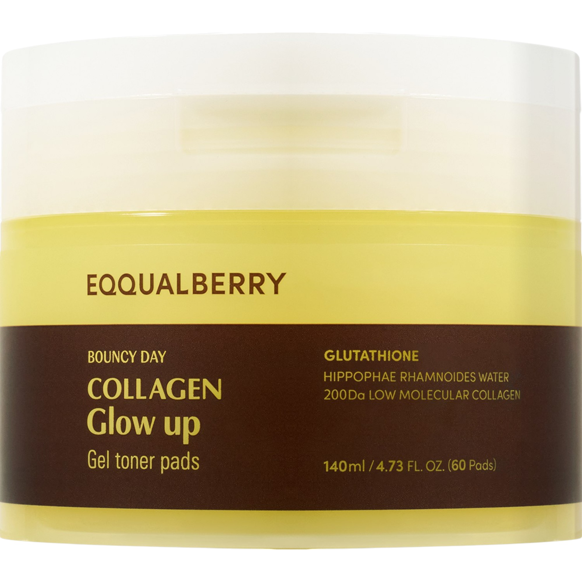 Eqqualberry Collagen Glow Up Gel, Dischetti per il viso con gel al collagene, 60 pezzi