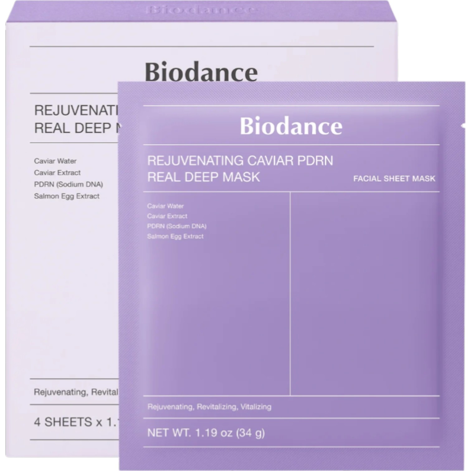Biodance Rejuvenating Caviar PDRN Real Deep Mask, Odmładzająca maska do twarzy z Kolagenem i PDRN, 4x34g