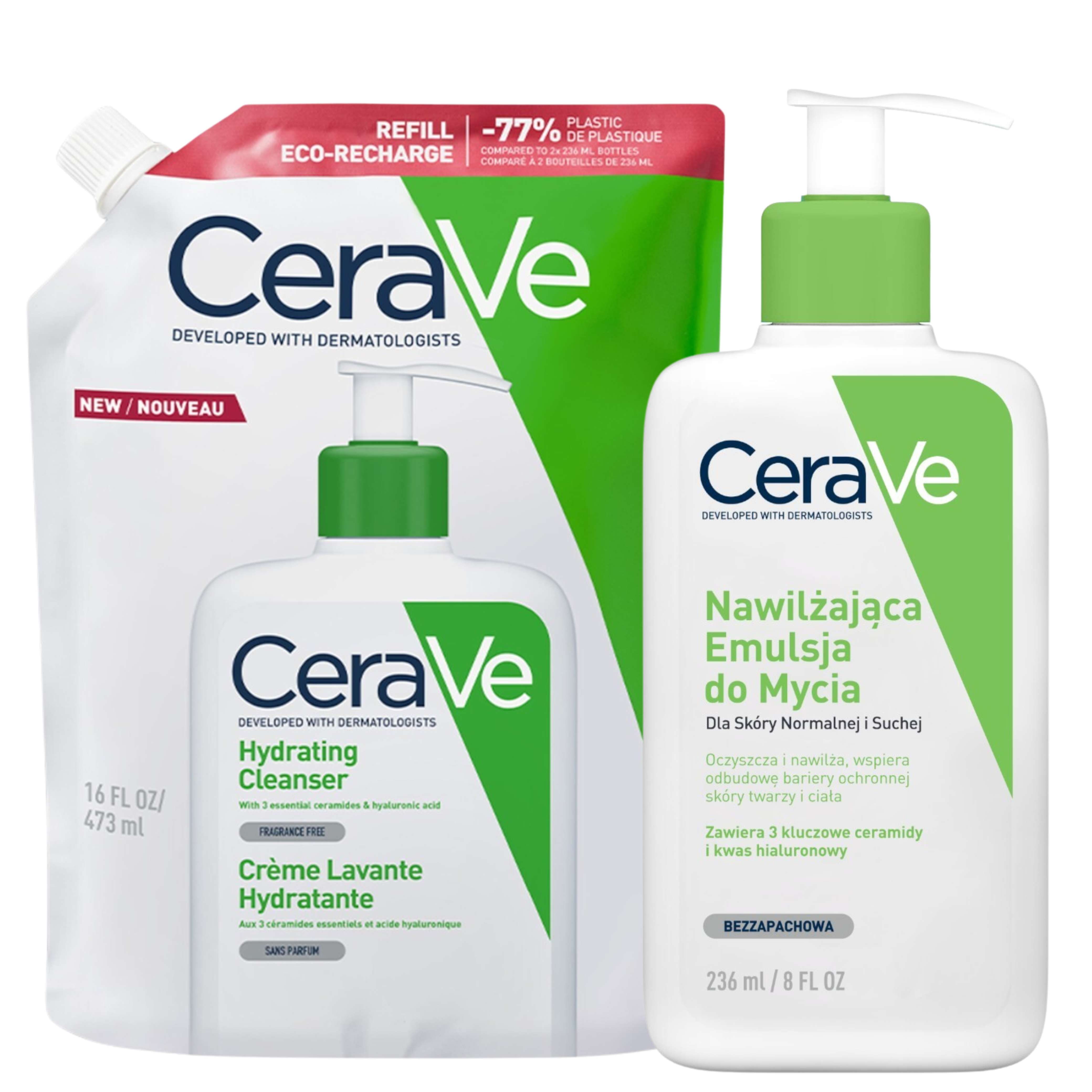 Cerave Set: Emulsione Idratante Detergente 236ml + Ricarica Emulsione Detergente 473ml