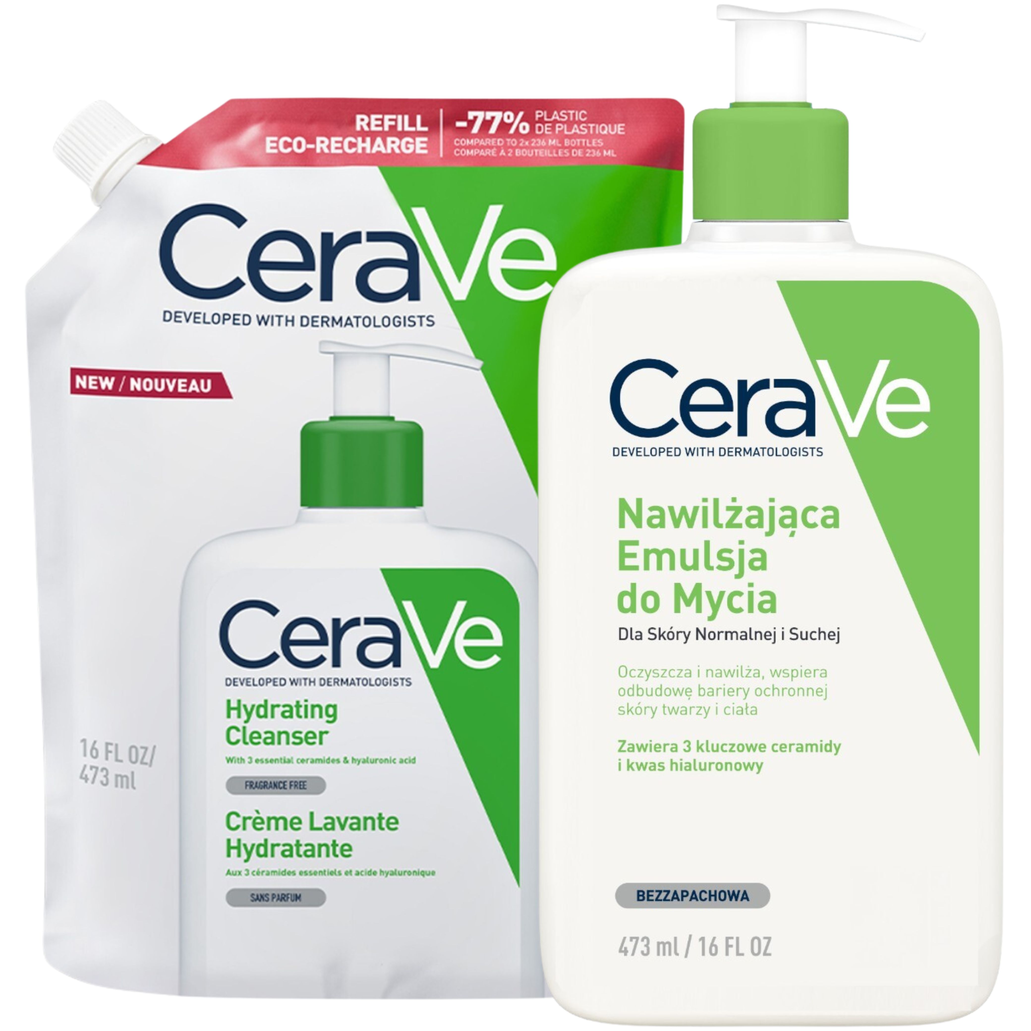 Cerave Zestaw: Emulsja nawilżająca do mycia 473ml +Emulsja do mycia Refill 473ml)