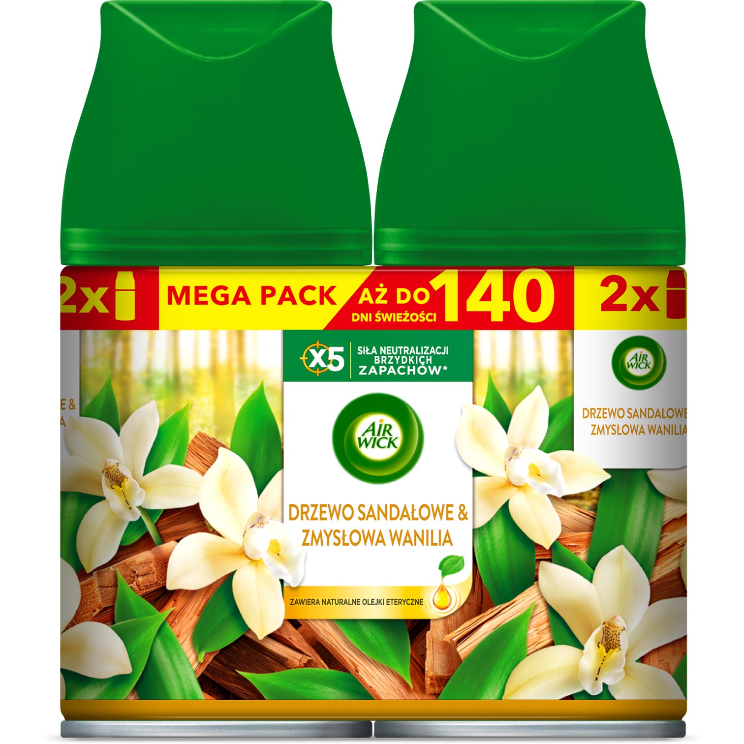 Air Wick Freshmatic Drzewo Sandałowe i Zmysłowa Wanilia/Sandalwood & Warm Vanilla, Megapack 2x250 