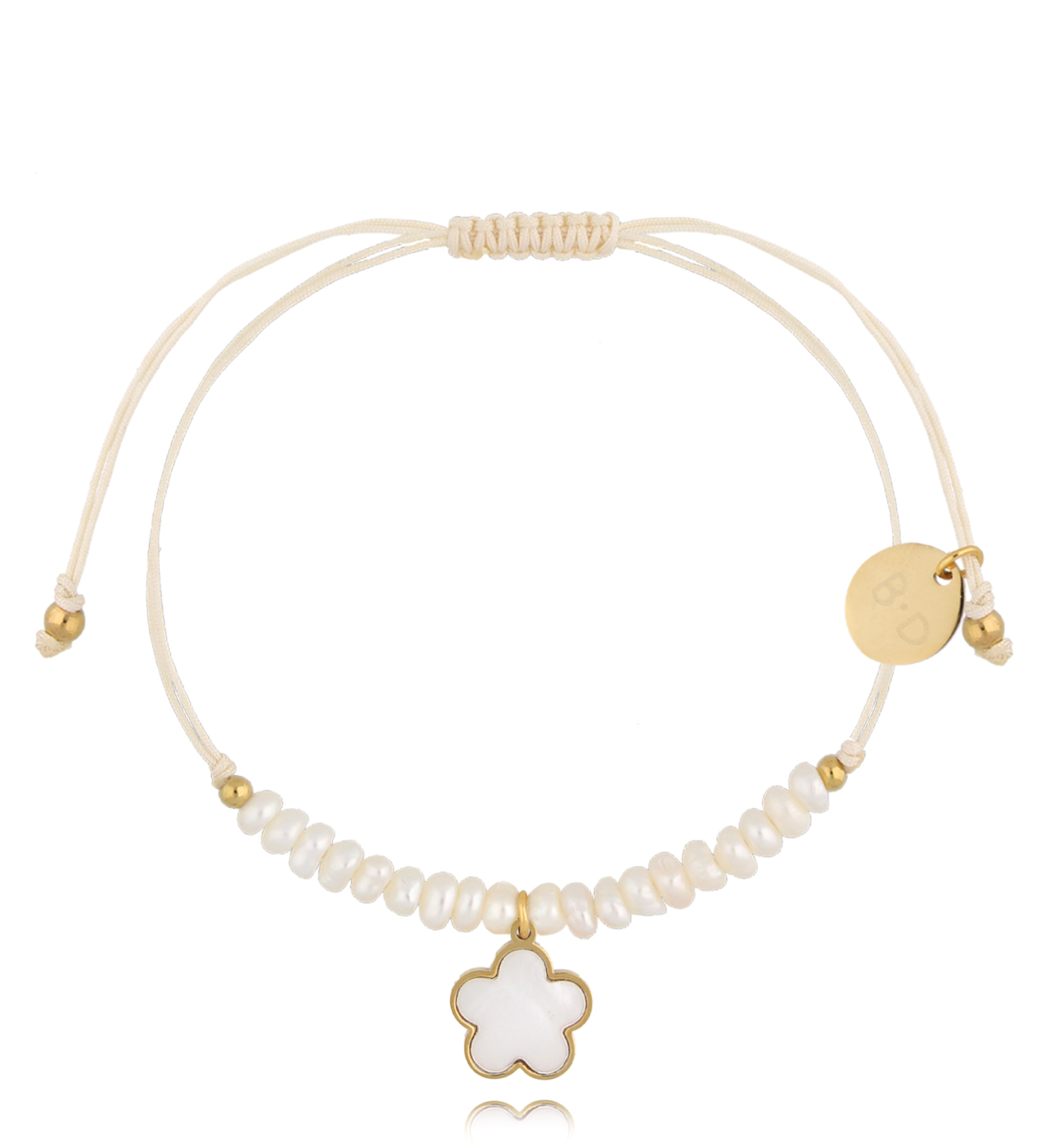 By Dziubeka Bransoletka z perełkami i złotym kwiatuszkiem