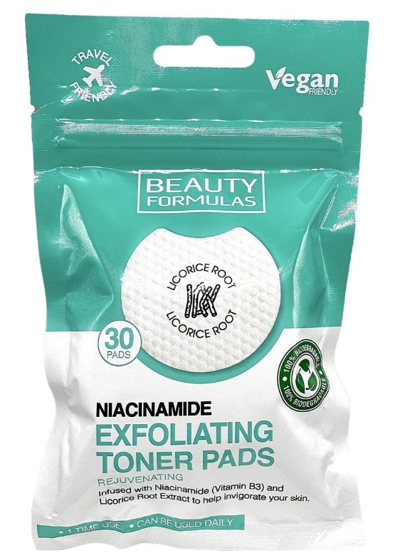 Beauty Formulas Dischetti Esfolianti Imbevuti alla Niacinamide 30 pz