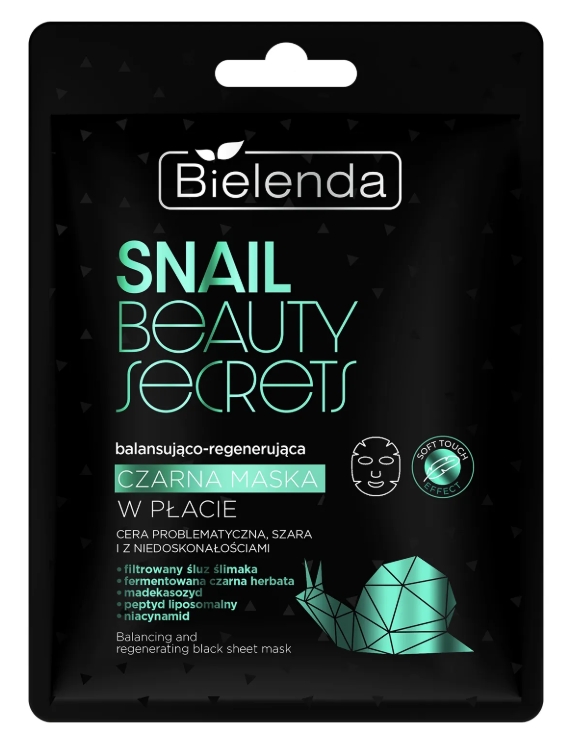 Bielenda Snail Beauty Secrets Maschera Nera Bilanciante Rigenerante in Tessuto