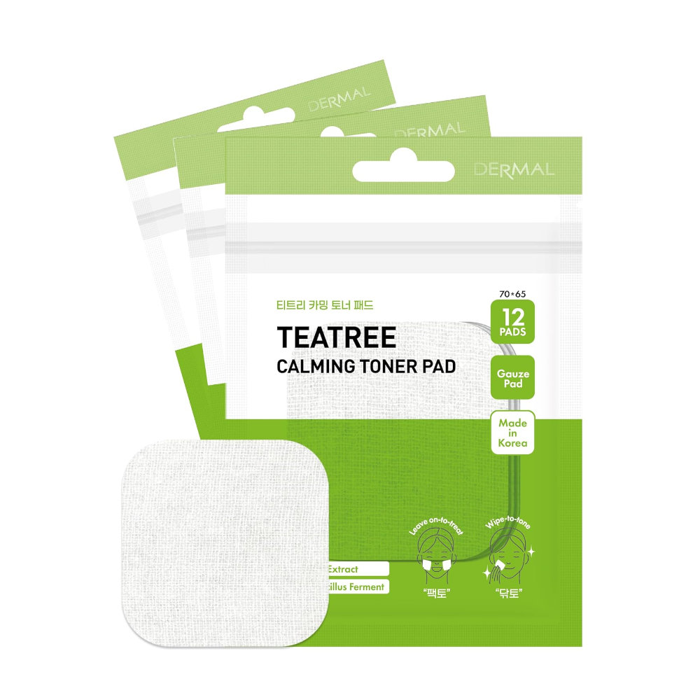 Dermal Tea Tree Calming Toner Pad, Łagodzące płatki do twarzy z ekstraktem z drzewa herbacianego, 12 szt