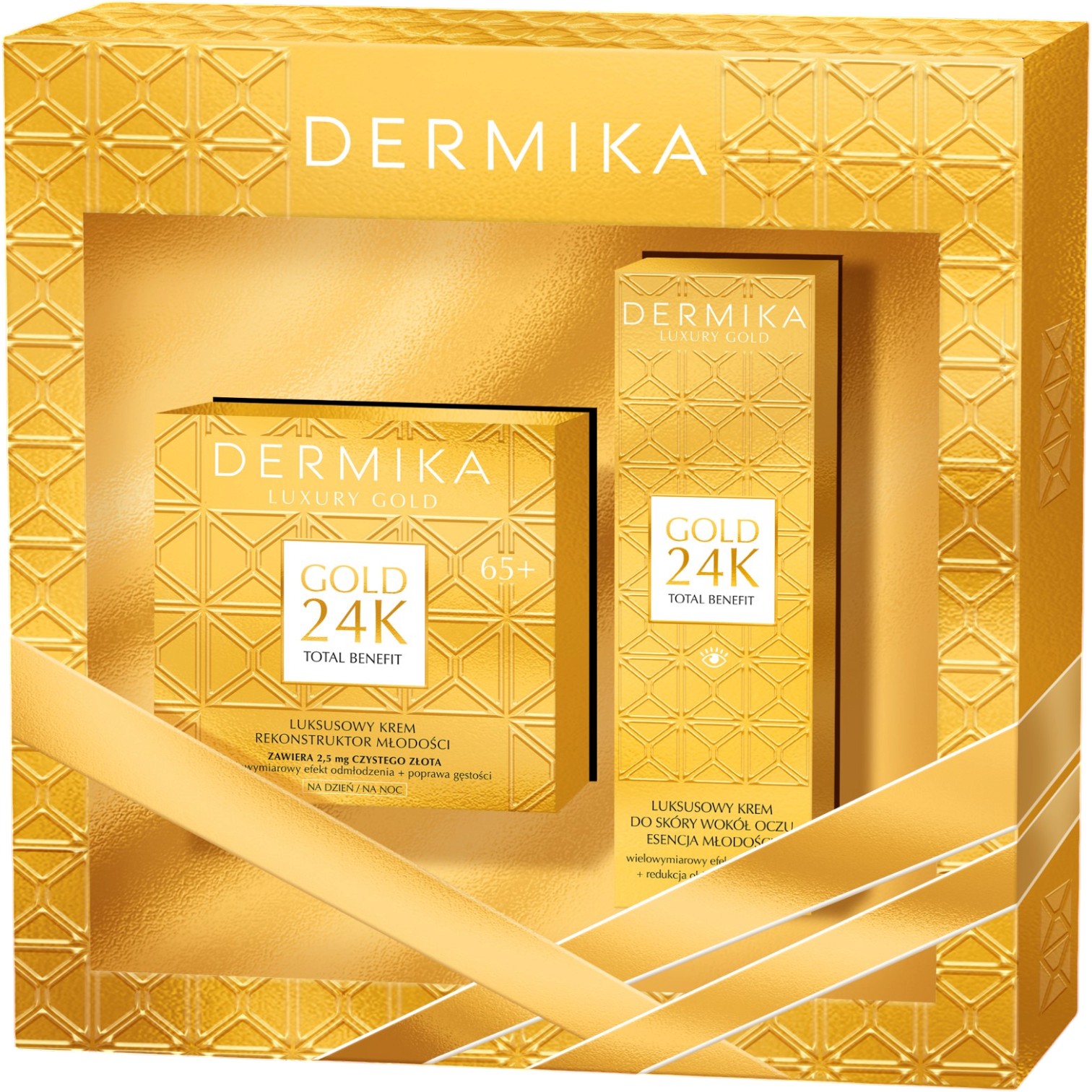 Dermika zestaw Luxury Gold 24K: Krem na dzień i na noc 65+ 50 ml + Krem pod oczy 15 ml