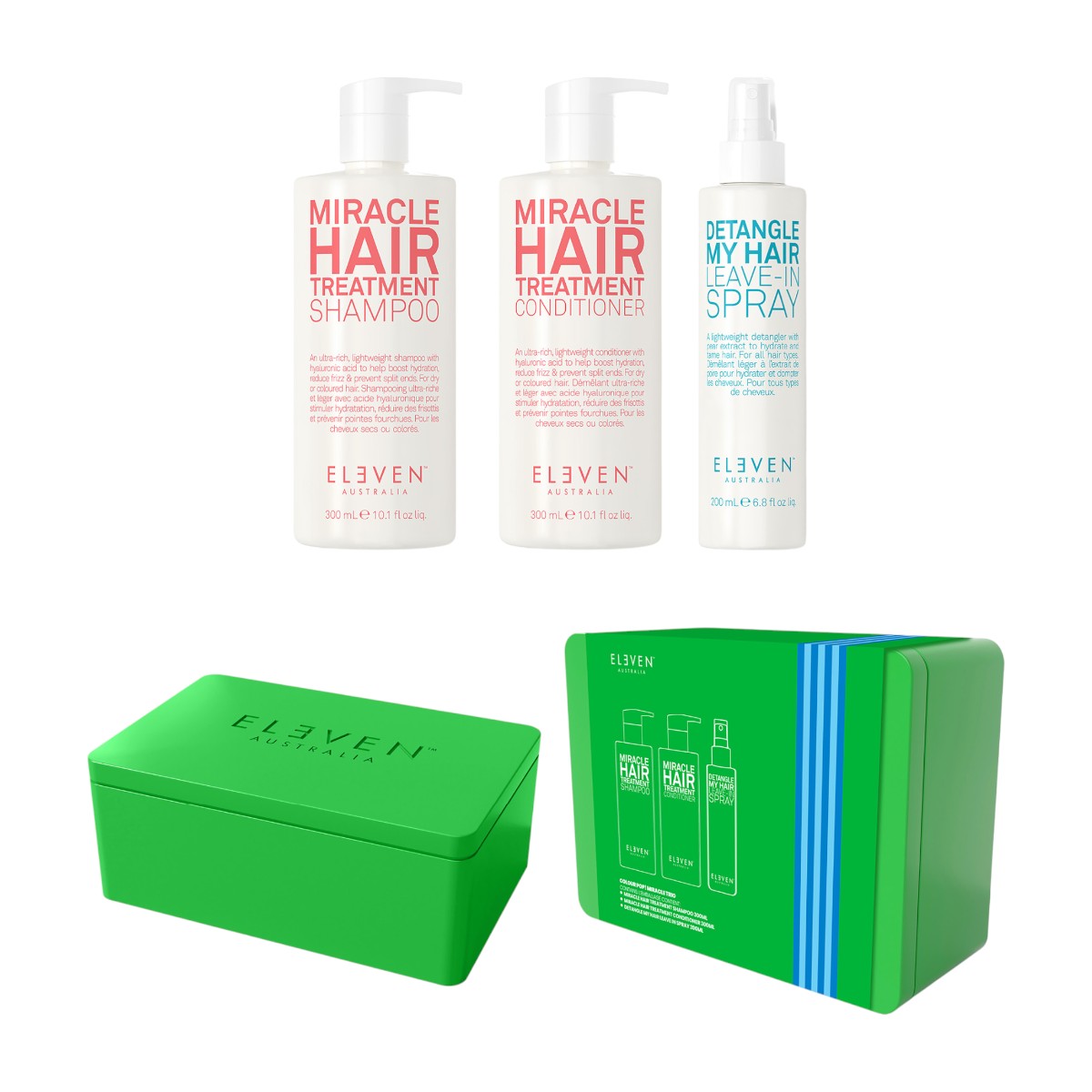 Eleven Australia Miracle Holiday Trio Zestaw: szampon nawilżający + odżywka nawilżająca + spray ułatwiający rozczesywanie