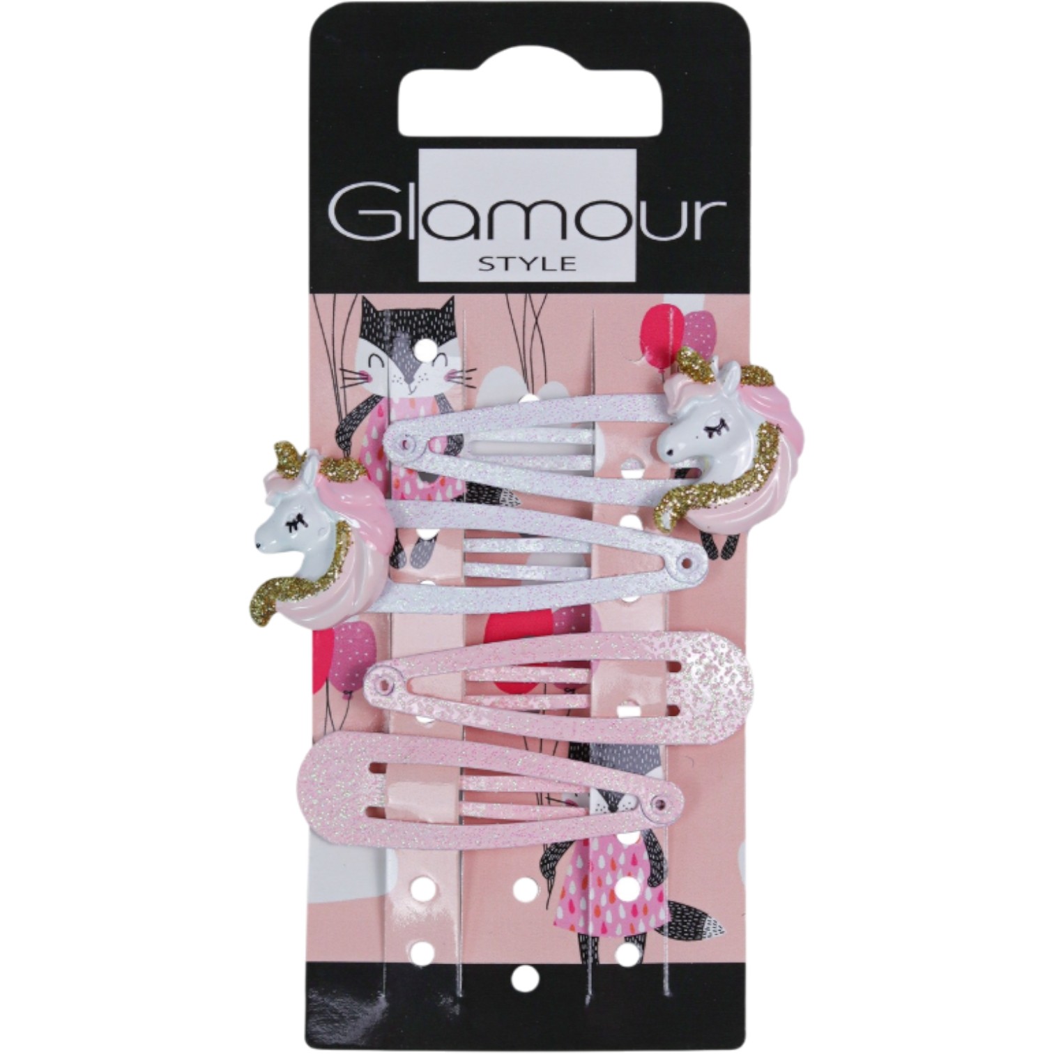 Glamour Kids Spinki Kucyki, różowe + białe, 4 szt