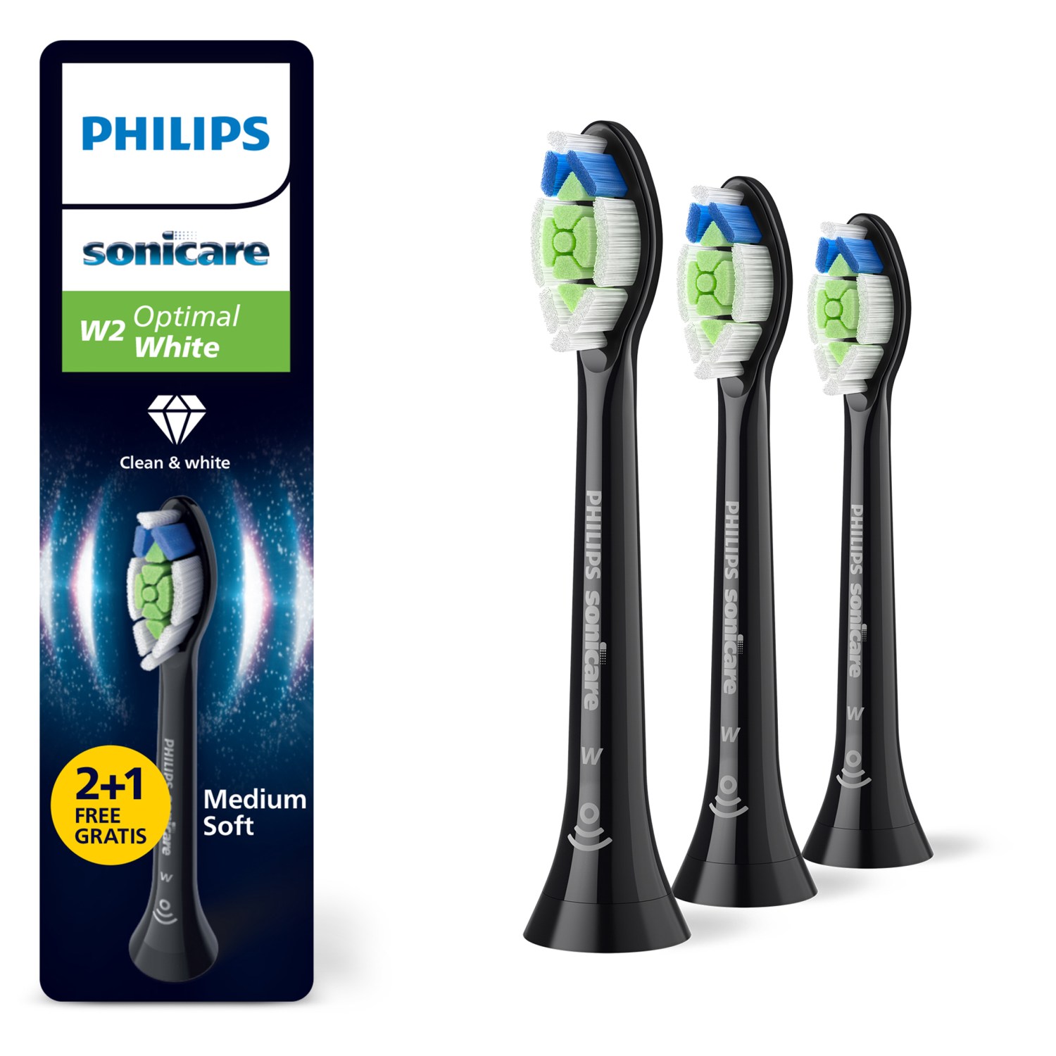 Philips Sonicare Końcówki W2 Optimal White HX6063/88 czarne 2+1gratis
