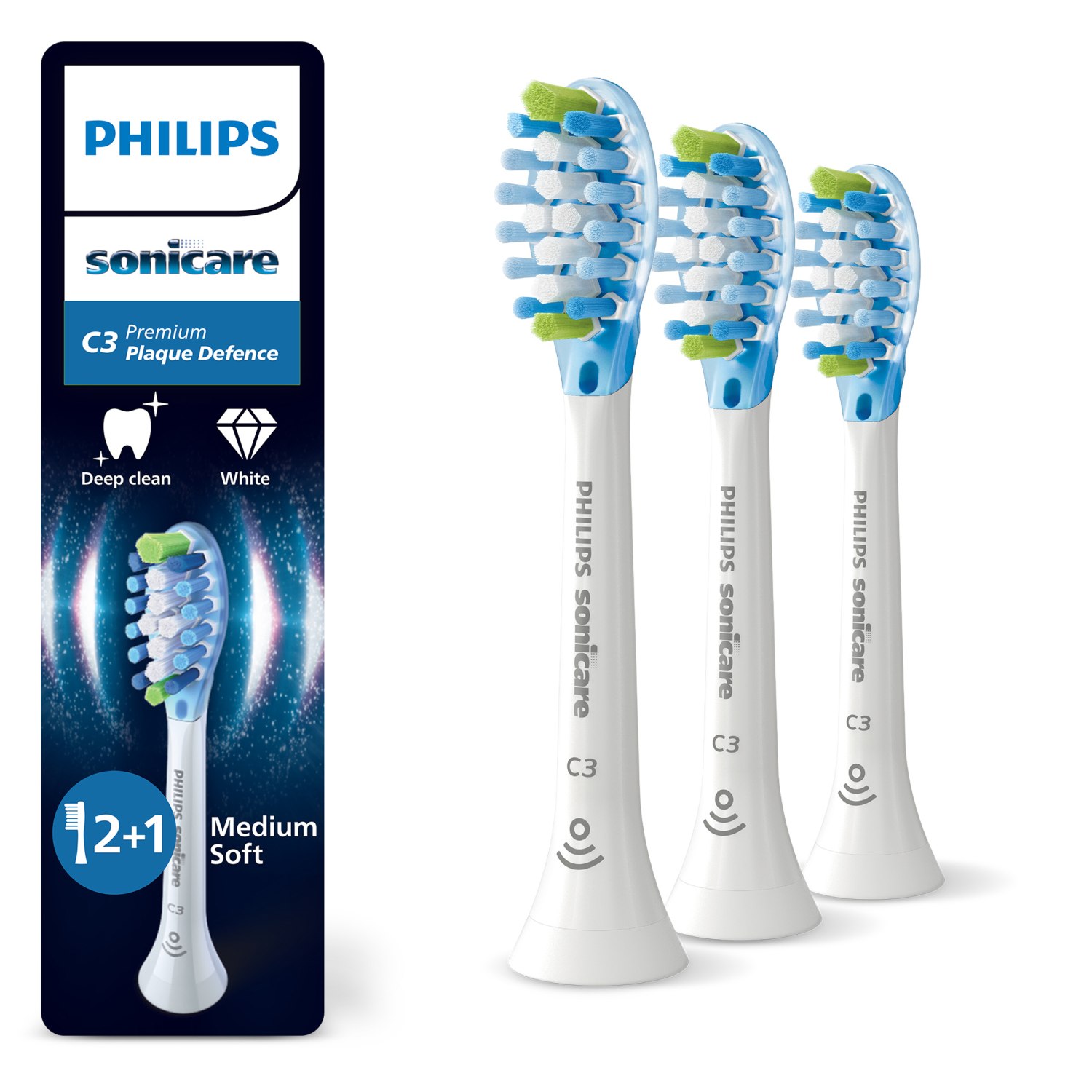 Philips Sonicare Testine C3 Plaque Defence HX9043/87 bianche 2+1 gratis