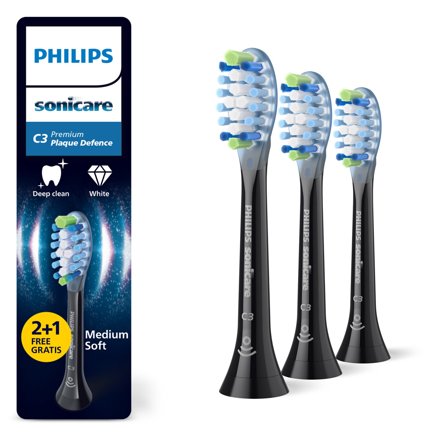 Philips Sonicare Testine C3 Plaque Defence HX9043/88 nere 2+1 gratis