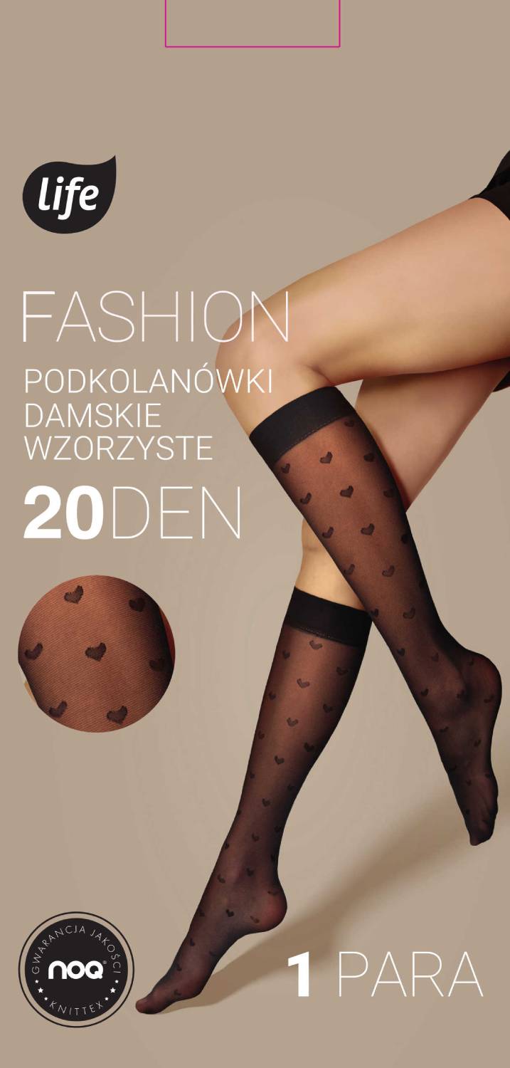 Life Podkolanówki Fashion wzór Serca 20 den uniwersalny kolor nero