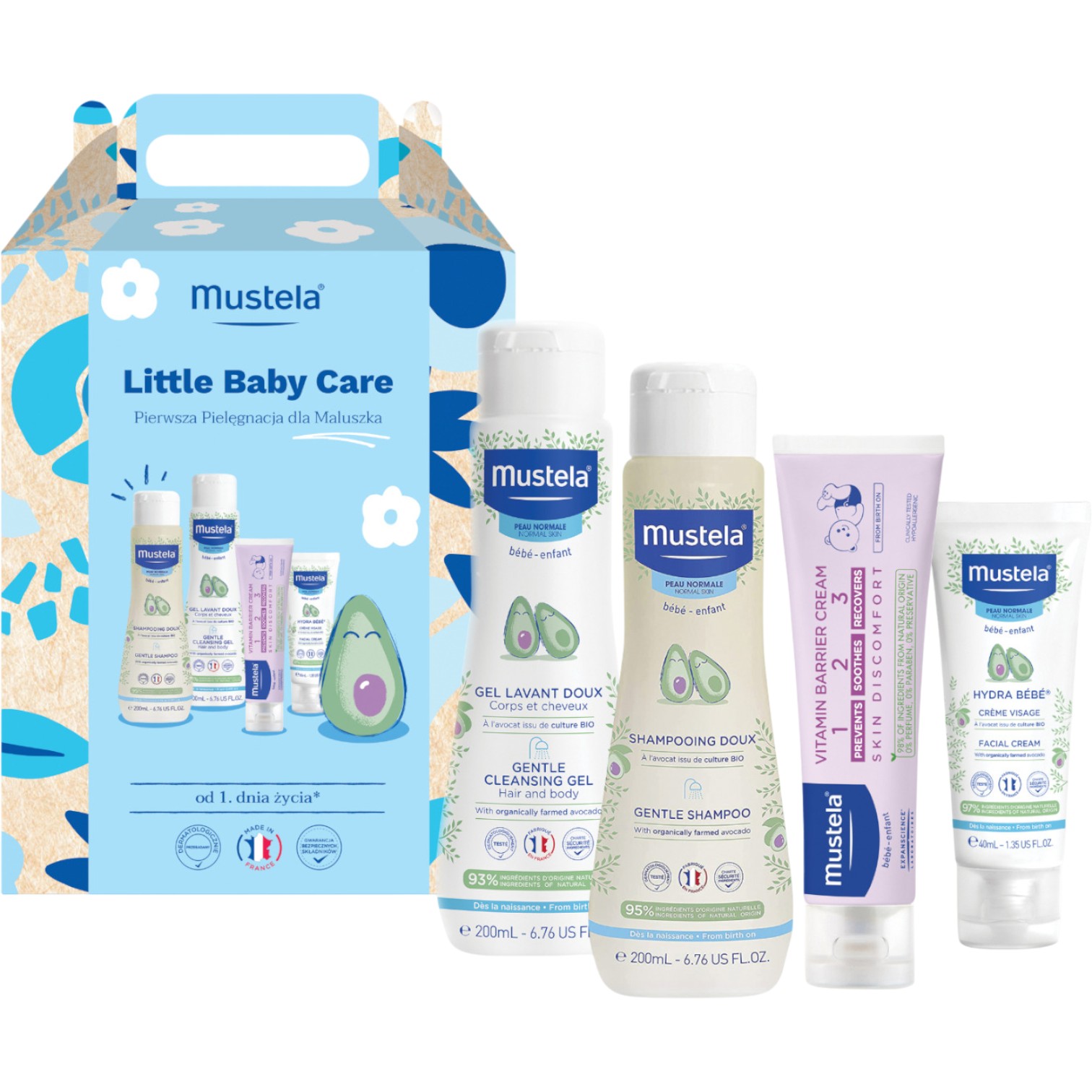 Mustela Zestaw Little Baby Care: Żel + Szampon + Krem + Krem do przewijania