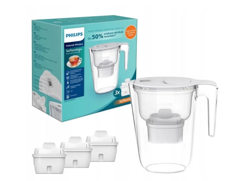 Philips Caraffa filtrante 2,6 L, bianca + set di 3 filtri