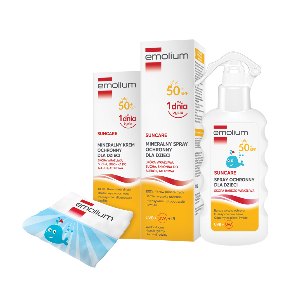 Emolium Suncare Set Crema SPF50 + Spray SPF50 + Spray Bambini + Asciugamano