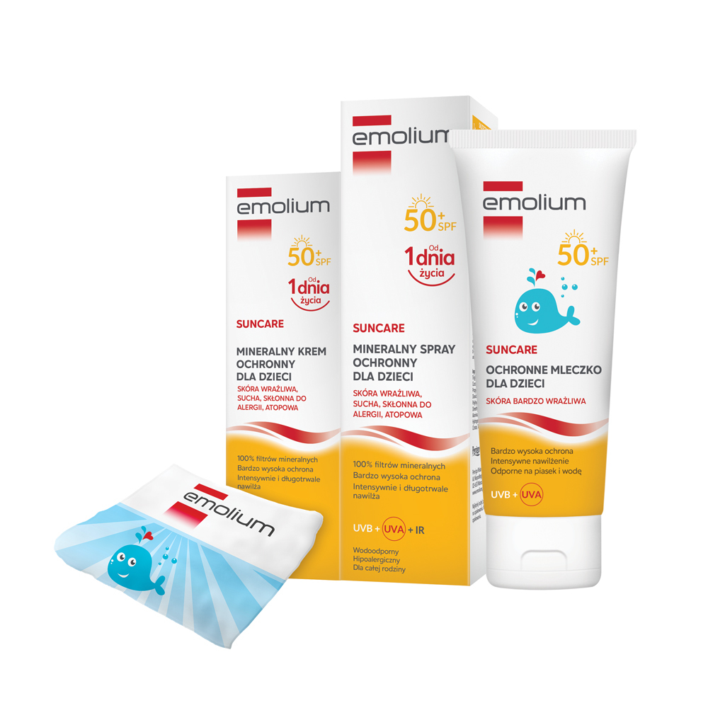 Emolium Suncare Set Crema SPF50 + Spray SPF50 + Latte Bambini + Asciugamano