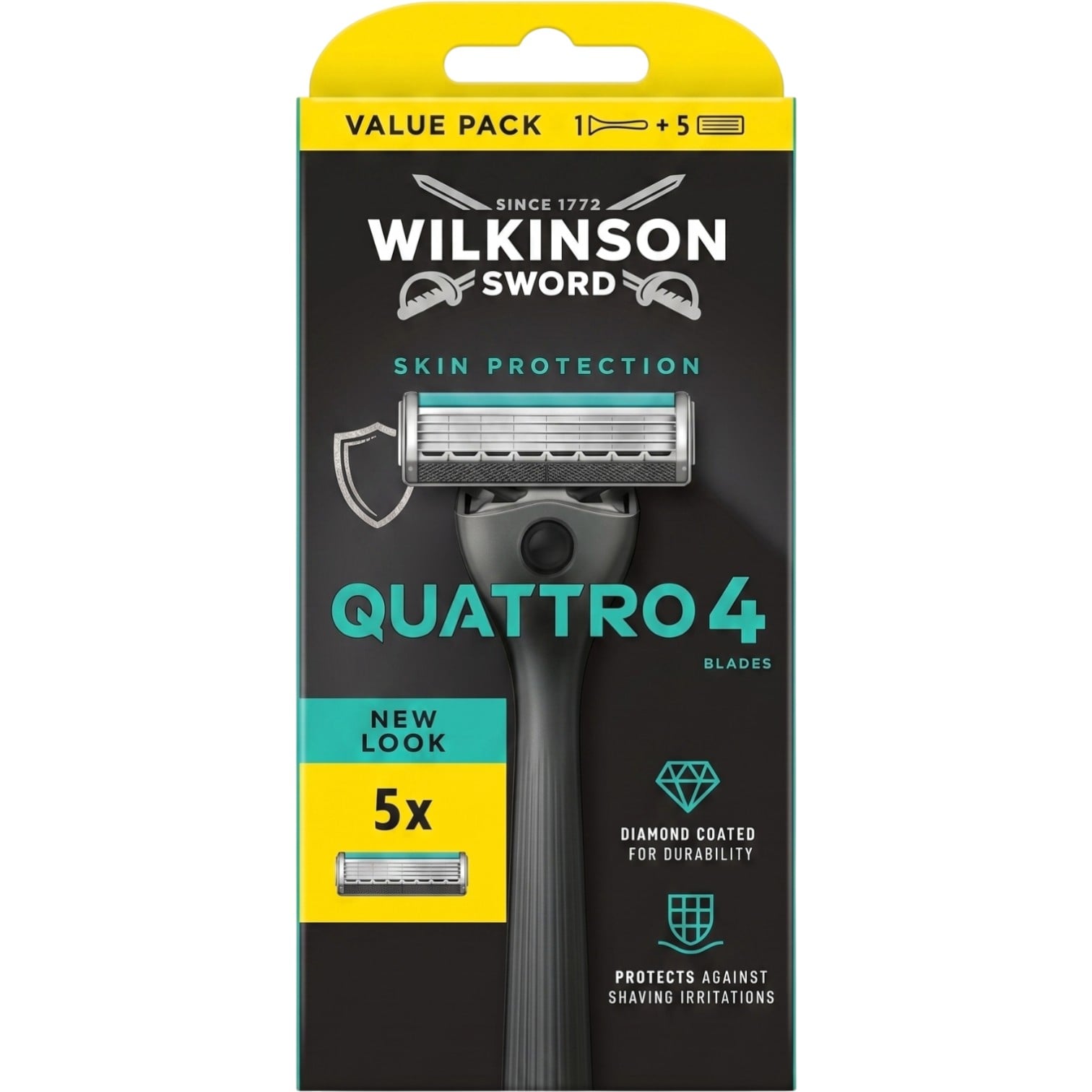 Wilkinson Sword Quattro 4 maszynka do golenia dla mężczyzn, uchwyt + 5 wkładów