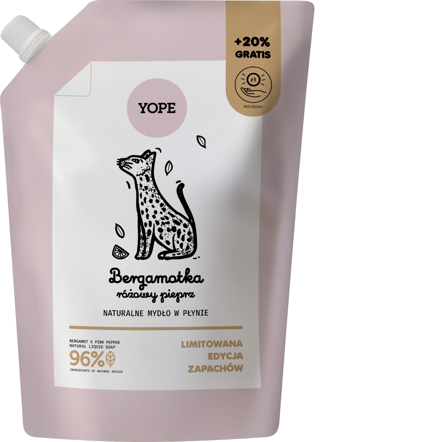 Yope Mydło w płynie Bergamotka/Różowy Pieprz, Refill