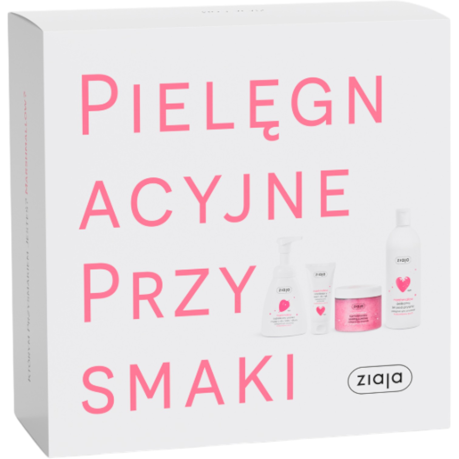 Ziaja Zestaw Marshmallow: Żel pod prysznic + Peeling cukrowy + Lekka pianka do mycia ciała + Odżywczy krem do rąk