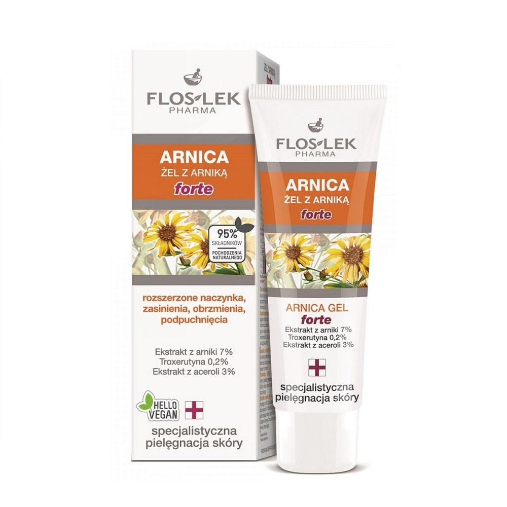 Floslek Arnica żel z arniką forte na rozszerzone naczynka zasinienia obrzmienia i podpuchnięcia, 50ml