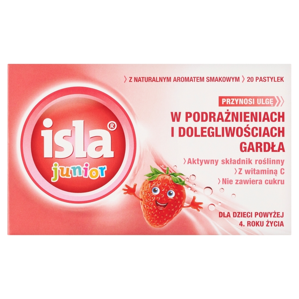 Isla Junior Pastylki do ssania na gardło dla dzieci od 4. roku życia smak truskawkowy