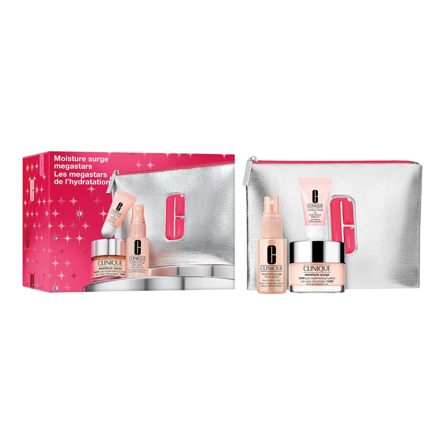 Набор Clinique Moisture Surge Megastars: крем-гель для лица 50 мл, спрей для лица и бальзам для губ