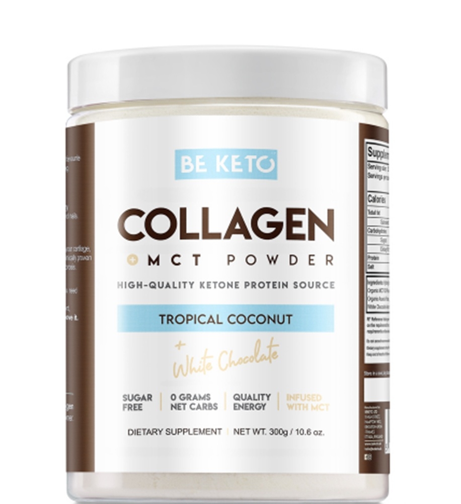 BeKeto Keto Kolagen z olejem MCT  Smak Kokos i Biała Czekolada, proszek 300 g