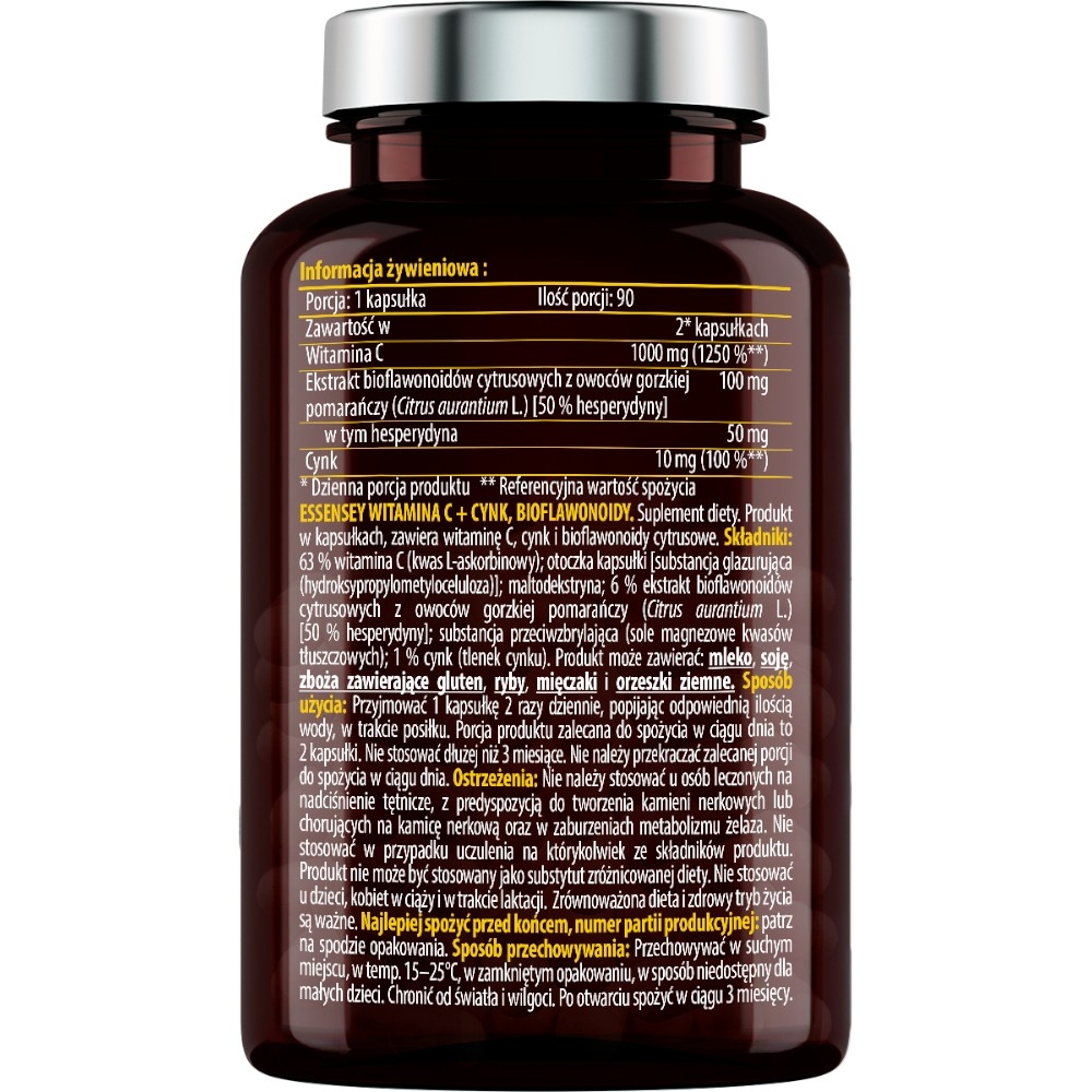 Essensey Witamina C + Cynk + Bioflawonoidy Kapsułki, 90 szt.