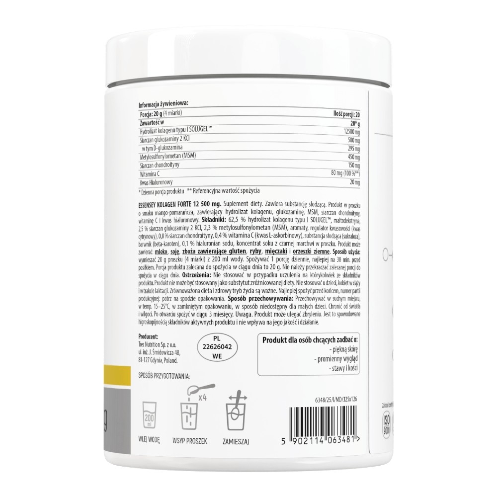 Essensey Kolagen Forte 12500 mg Mango-Pomarańcza, 400 g