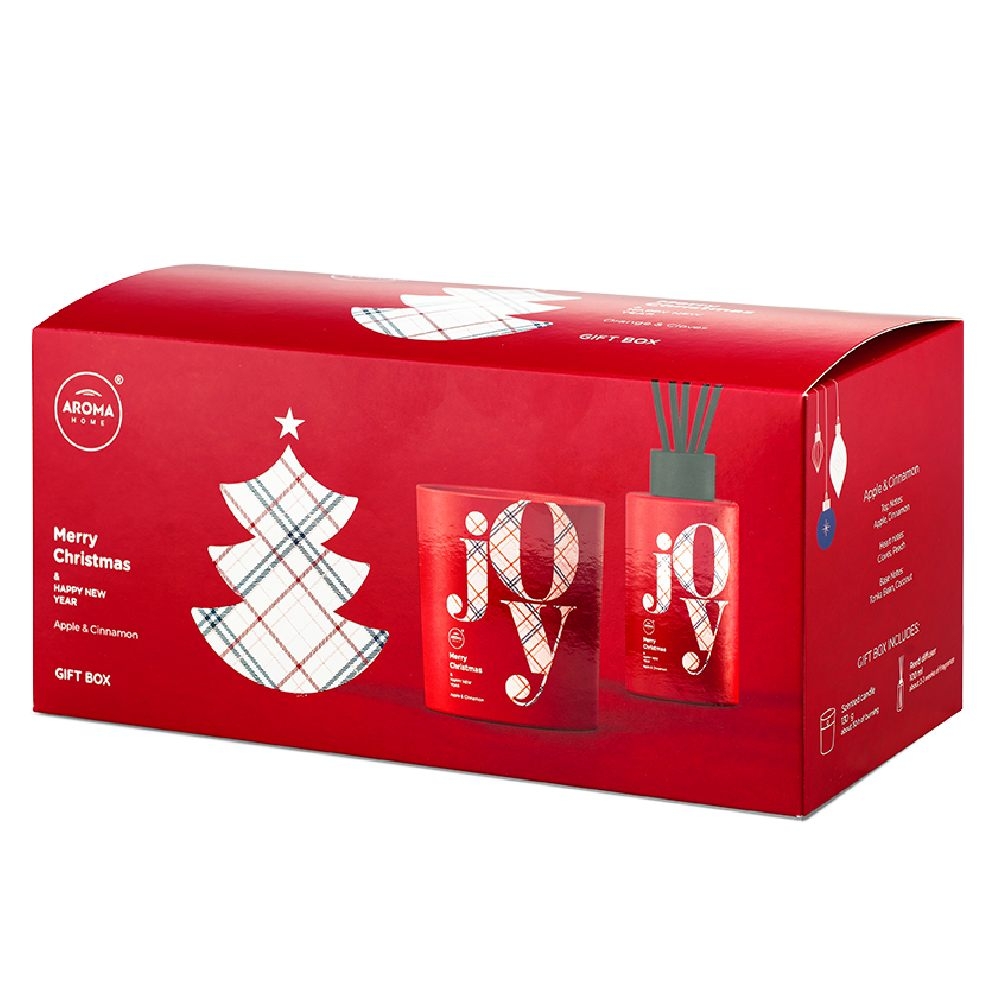 Набор ароматов для дома Aroma Home Christmas Joy Apple & Cinnamon, свеча и диффузор с палочками