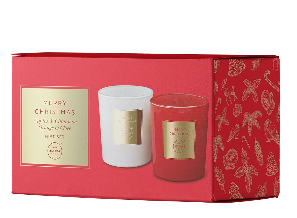 Набор ароматических свечей Aroma Home Merry Christmas, апельсин с гвоздикой и яблоко с корицей, 2 шт
