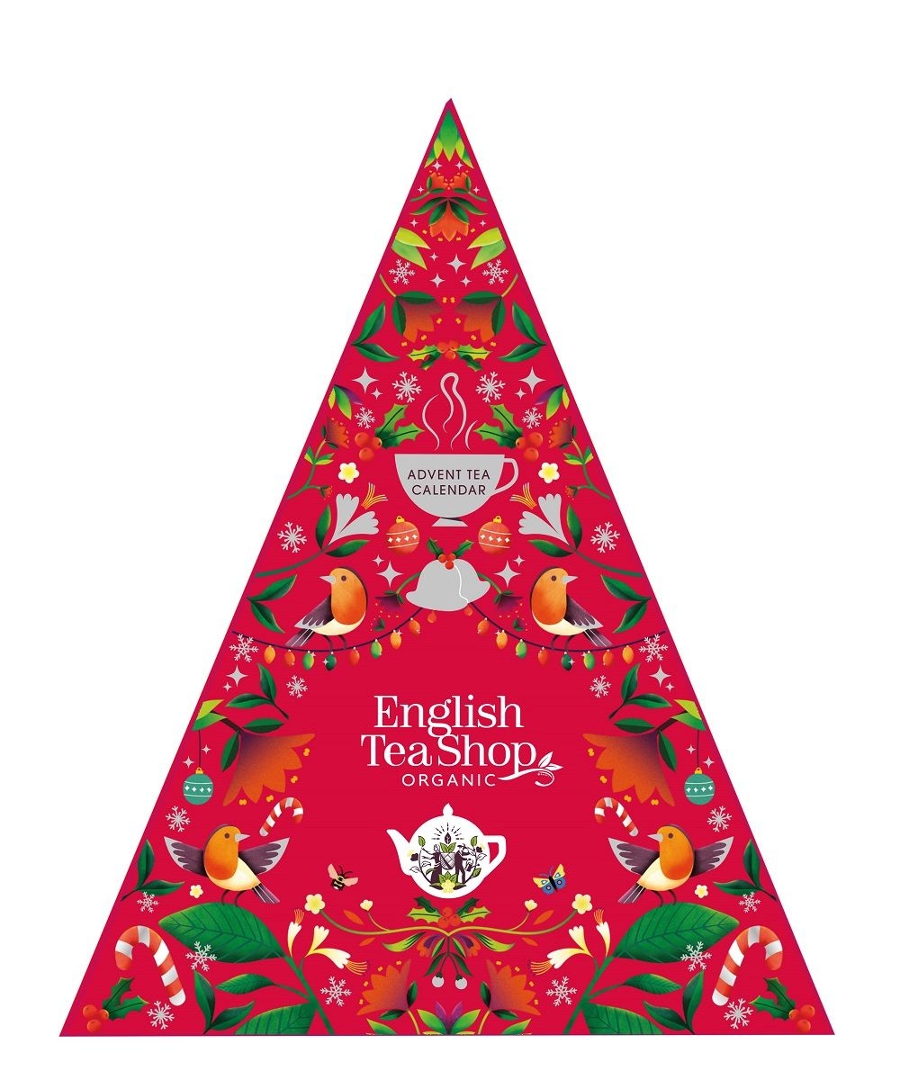 Адвент-календарь English Tea Shop Triangular Red, 25 пирамидок органического чая 13 вкусов, BIO