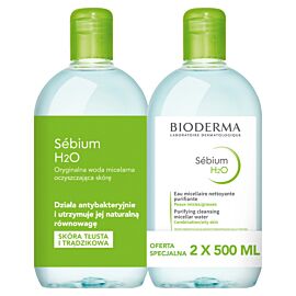 Bioderma Sebium H2O Płyn micelarny do skóry tłustej i mieszanej, 2 x 500 ml