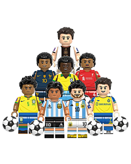 Habarri Piłkarskie Sławy NEW - Piłkarzyki Pele Maradona Mbappe Messi Ronaldo Muller Virgil Casemiro - figurki klocki, 8 szt.