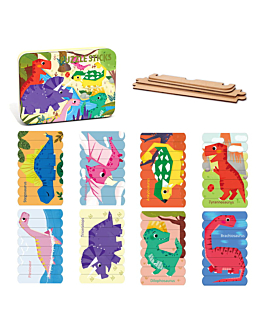 Habarri Puzzle drewniane Montessori - Lodowe patyczki Dinozaury
